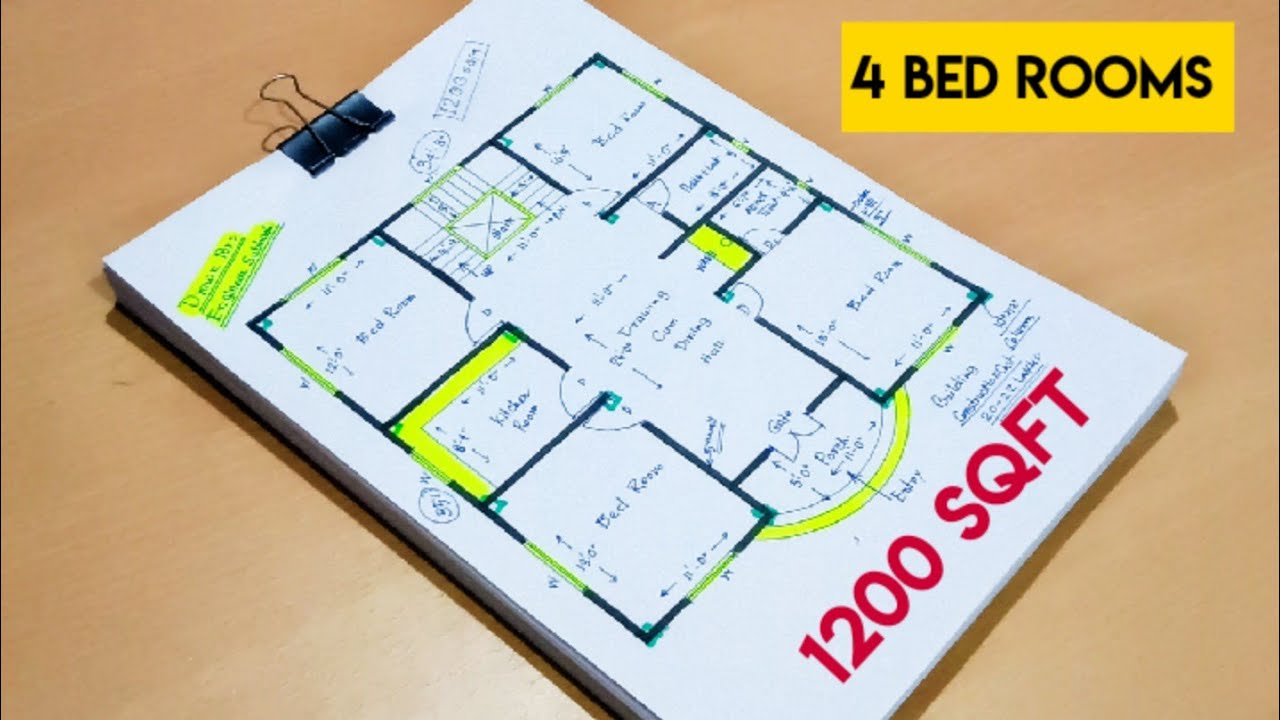 1200 sqft ghar ka design II 4 bhk house plan II indian style 1200 sqft ...