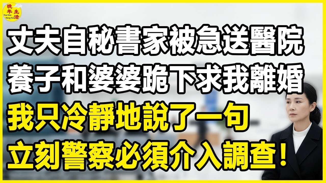 丈夫自秘書家被急送醫院，養子和婆婆跪下求我離婚，我只冷靜地說了一句，立刻警察必須介入調查！#中老年生活 #為人處世 #生活經驗 #情感故事 #幸福人生 #上了年紀該明白的事