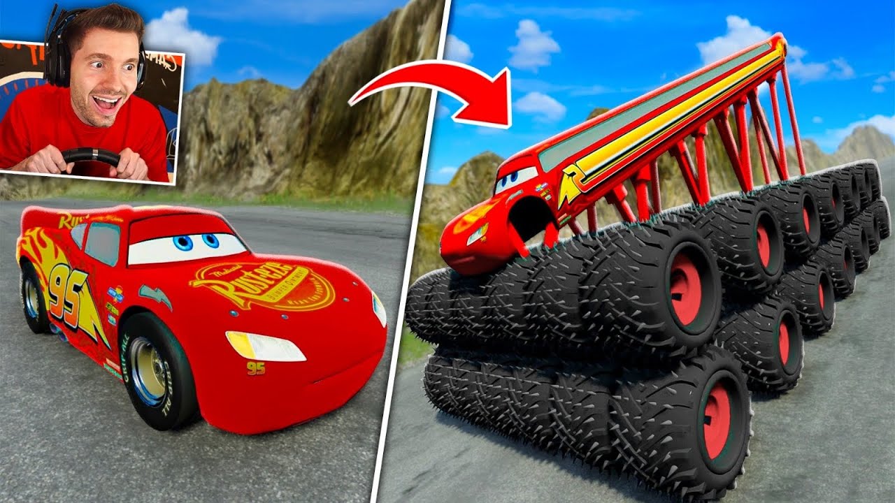 DESCI A LADEIRA com McQUEEN de 9999999999 rodas no BeamNG Drive