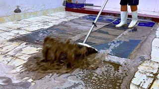 Shaggy carpet with baby pattern, extremely dirty for first bath - Relaxing carpet cleaning ASMR