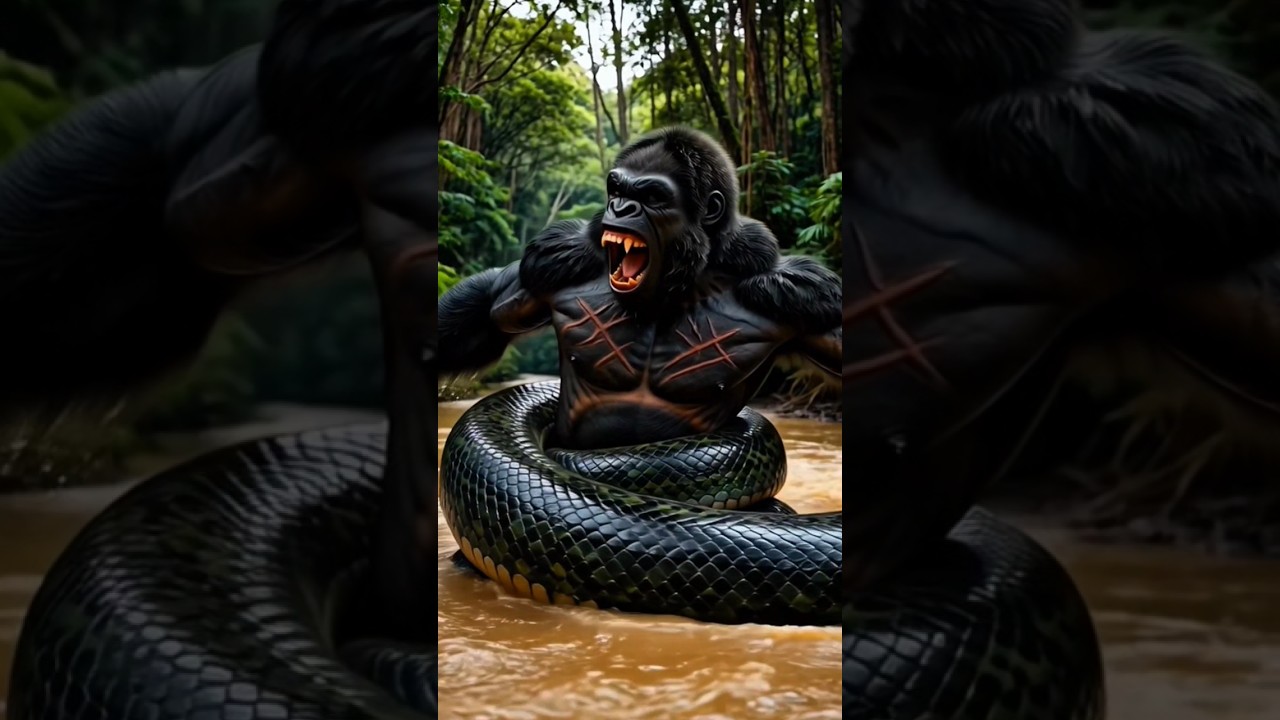 🦍 KING KONG vs GIANT ANACONDA 🌊 Deadly River Fight in Amazon Jungle!