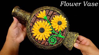 Stylish Homemade Flower Vase from Balloon &amp; Cement || Clay Sunflower || Room Decoration with Vase
