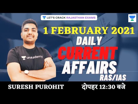 Current Affairs 1 February 2021 | Daily Current Affairs | RPSC/RAS 2021 | Suresh Purohit