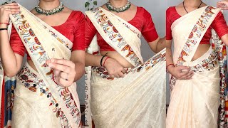 Cotton saree draping tutorial/attractive &amp;south look 👀 try this amazing trick for beginners #saree 