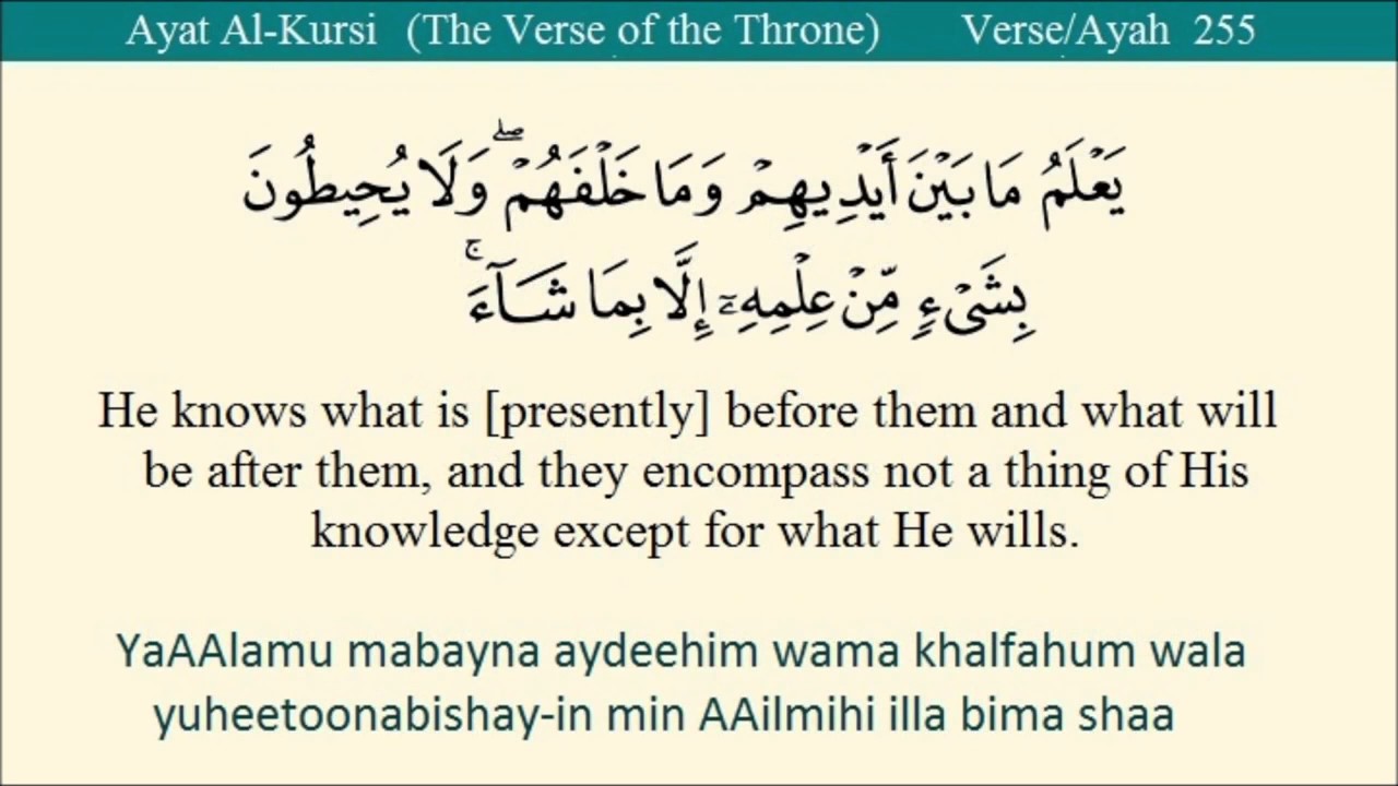 Quran Ayat Al Kursi Arabic To English Translation Anf Transliteration 