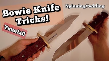 5 Bowie Knife tricks Tutorial. Spinning big Blades. (Easy, Medium)