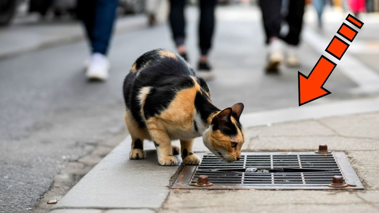 Кошка каждый день заглядывала в канализацию. Люди были потрясены, когда открыли люк!