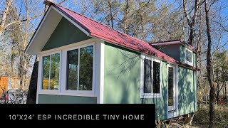 10’x24’ Engineered Steel Panel Tiny Home w Stucco, placed in our BEAUTIFUL FOREST COMMUNITY