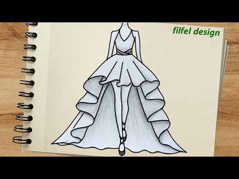 Clothing Drawing Designer Fashion - Gown Design Drawing, HD Png Download -  vhv