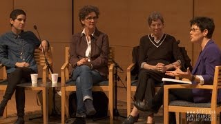 Ann Bannon, Lucy Jane Bledsoe, and Juliana Delgado Lopera at the San Francisco Public Library