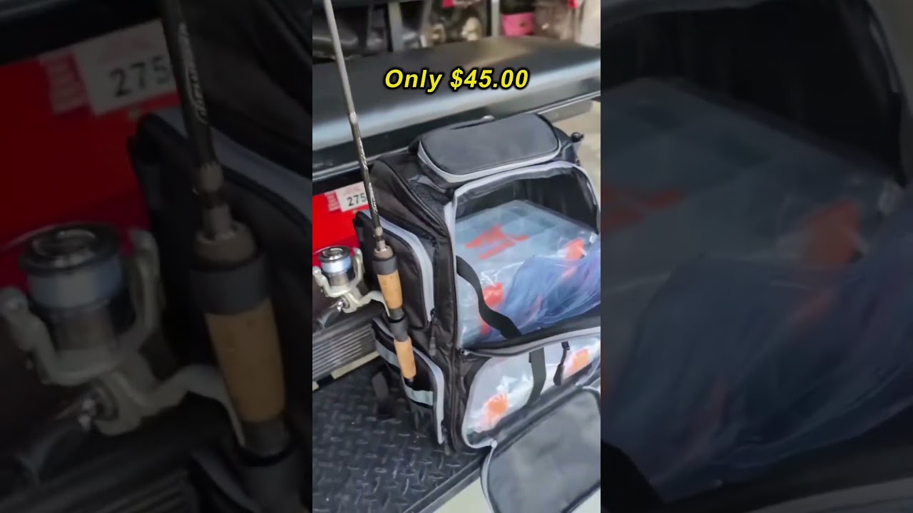 Love this Fishing Gear Backpack with Rod Holder, 4 Gear Cases & Rain Cover - Perfect for F