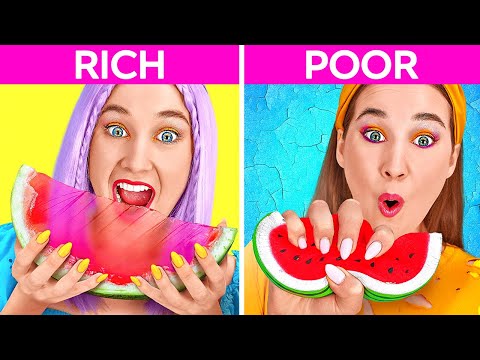 RICH VS POOR STUDENT || Eating Golden Noodles For $ 10,000! Squishy VS Real Food by 123 GO! SCHOOL