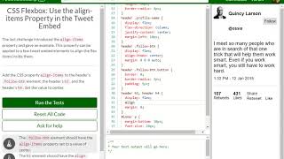 CSS Flexbox Use the align items Property in the Tweet Embed free code camp   Dani