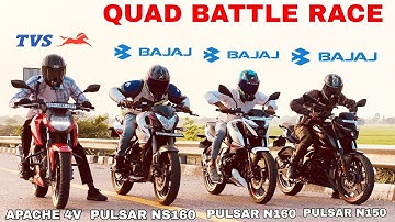 all new pulsar n150 vs apache rtr 160 4v vs pulsar ns160 vs pulsar n160 [ quad battle race ]