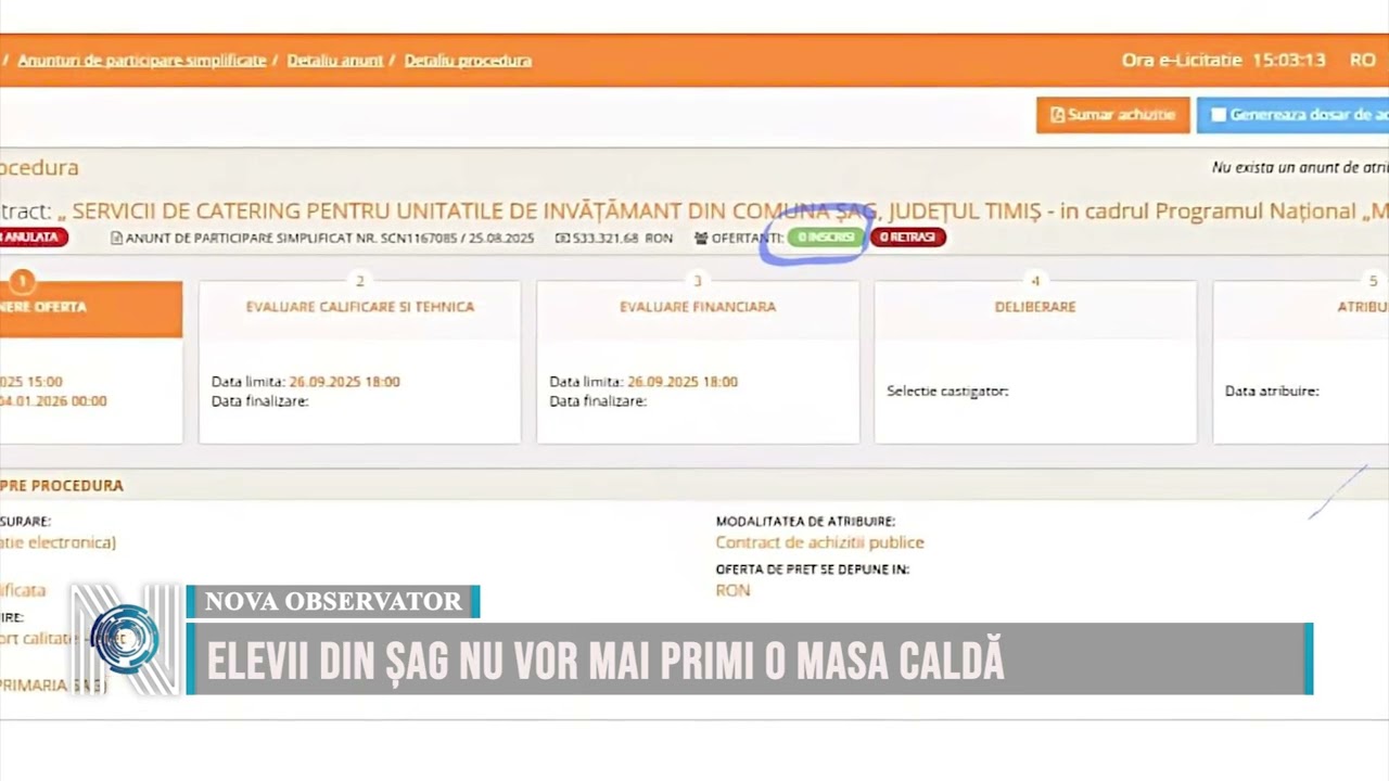 Elevii din Șag nu vor mai primi o masa caldă 