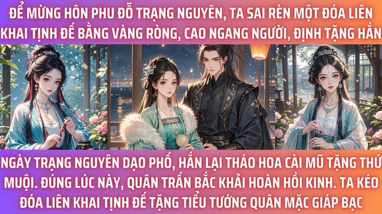 ĐỂ MỪNG HÔN PHU ĐỖ TRẠNG NGUYÊN, TA SAI RÈN MỘT ĐÓA LIÊN KHAI TỊNH ĐẾ BẰNG VÀNG RÒNG, CAO NGANG