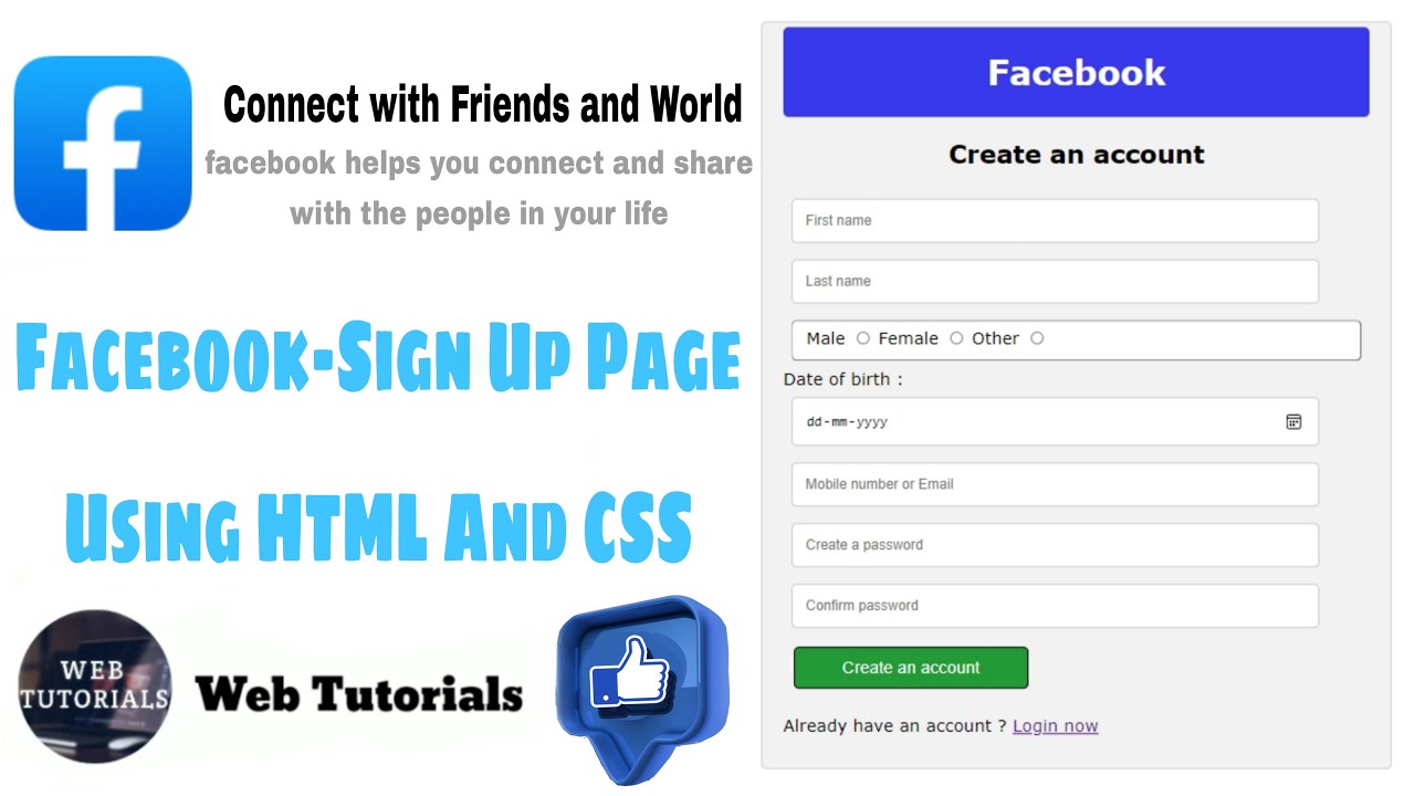 How To Create Facebook Sign Up Page Using Html and CSS || Yuvan Web ...