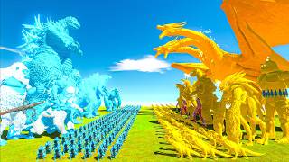 Cyan Atomic Godzilla vs Yellow Gravity Ghidorah Titans - Animal Revolt Battle Simulator screenshot 2
