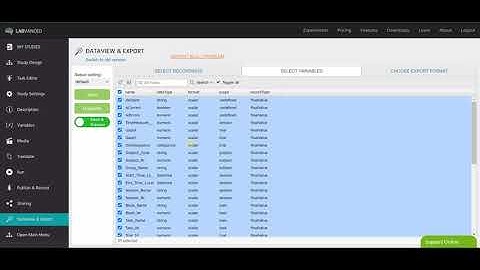 The Dataview and Export Tab