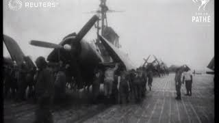 U.S. Aircraft Carrier in bad weather (1946)