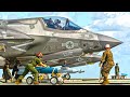 US Marines Refueling and Arming F-35B Lightning II Fighter Jet and FA-18C Hornet Take Off