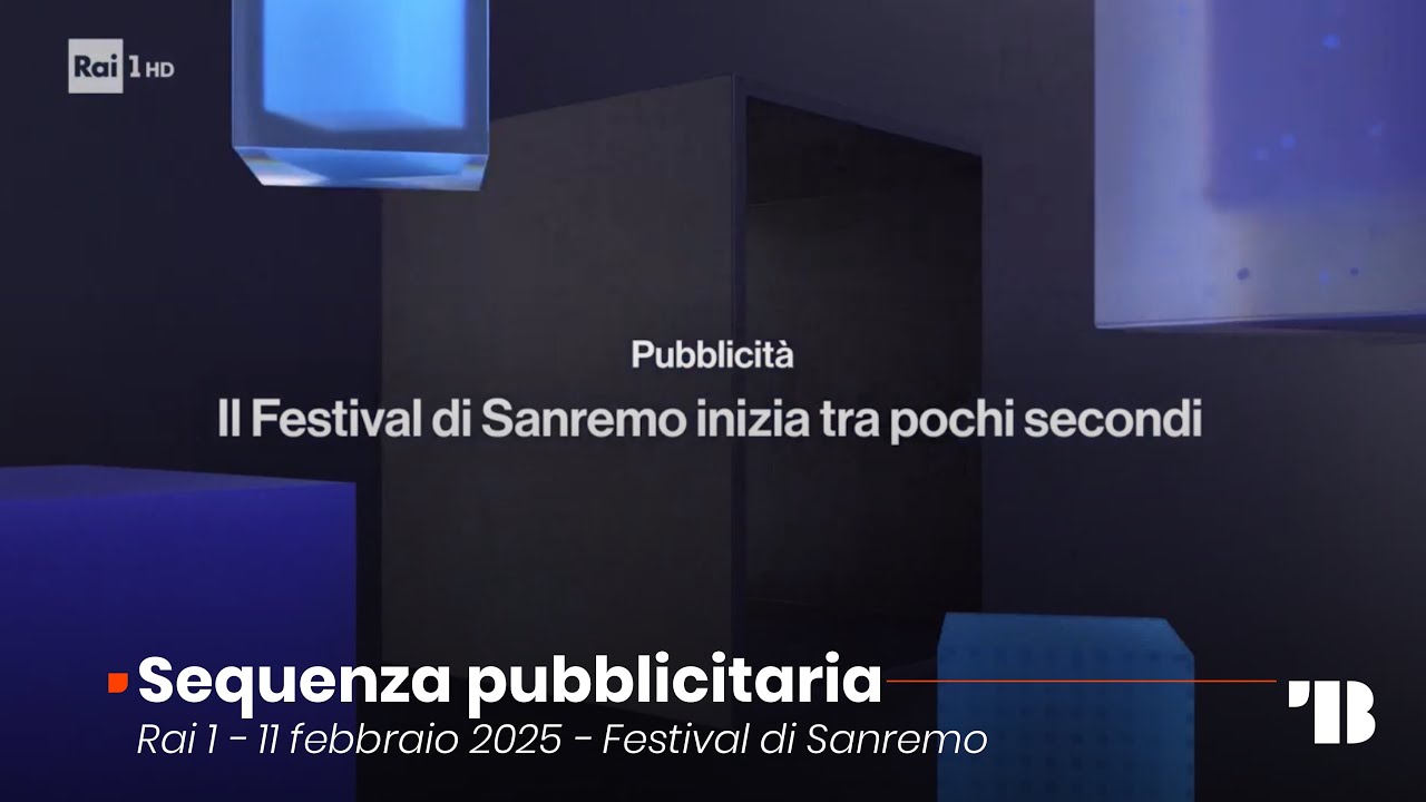 Sequenza pubblicitaria Rai 1 - 11 febbraio 2025 - inizio Festival di Sanremo