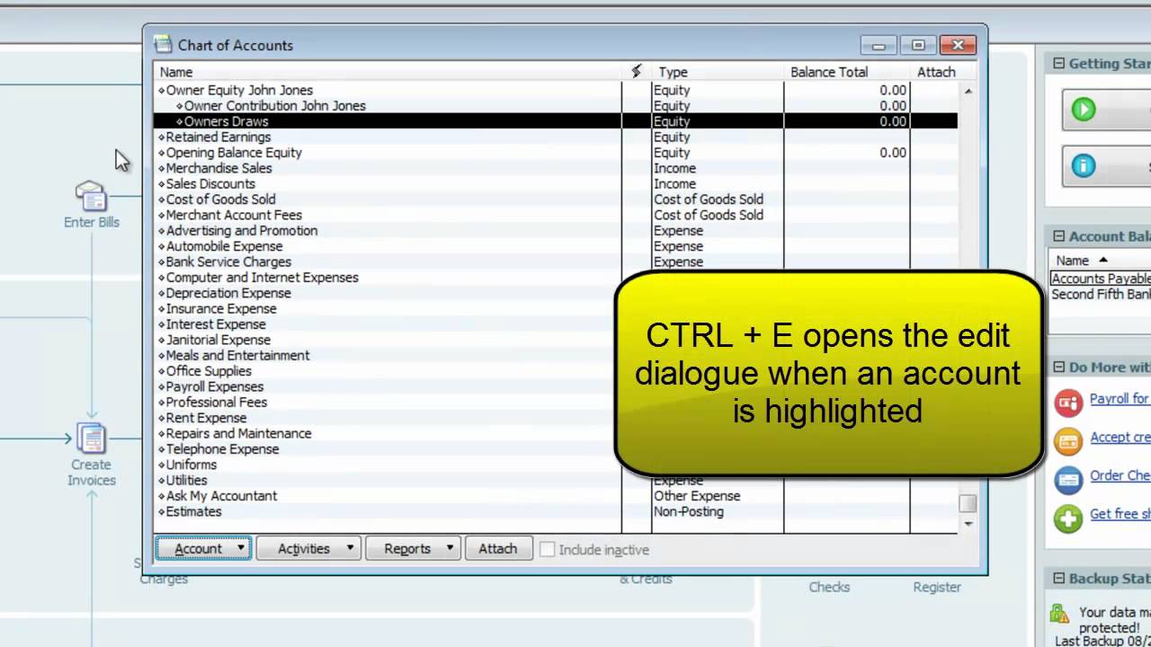 quickbooks owner draws contributions chart of accounts accounting balance sheet excel example kpmg cash flow guide