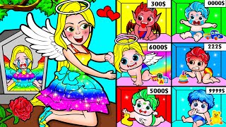 Paper Dolls Dress Up - Poor Rapunzel & Ice Mother vs Angels Daughter Dress - Barbie Story & Craft