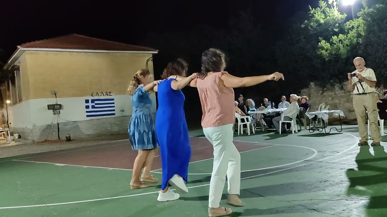 Marianthi and friends dancing traditional Greek dance at Kini, Chios celebration 9/8/23
