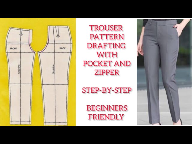 HOW TO MAKE WOMEN'S TROUSER WITH POCKET, PANT PATTERN DRAFTING, DETAILED