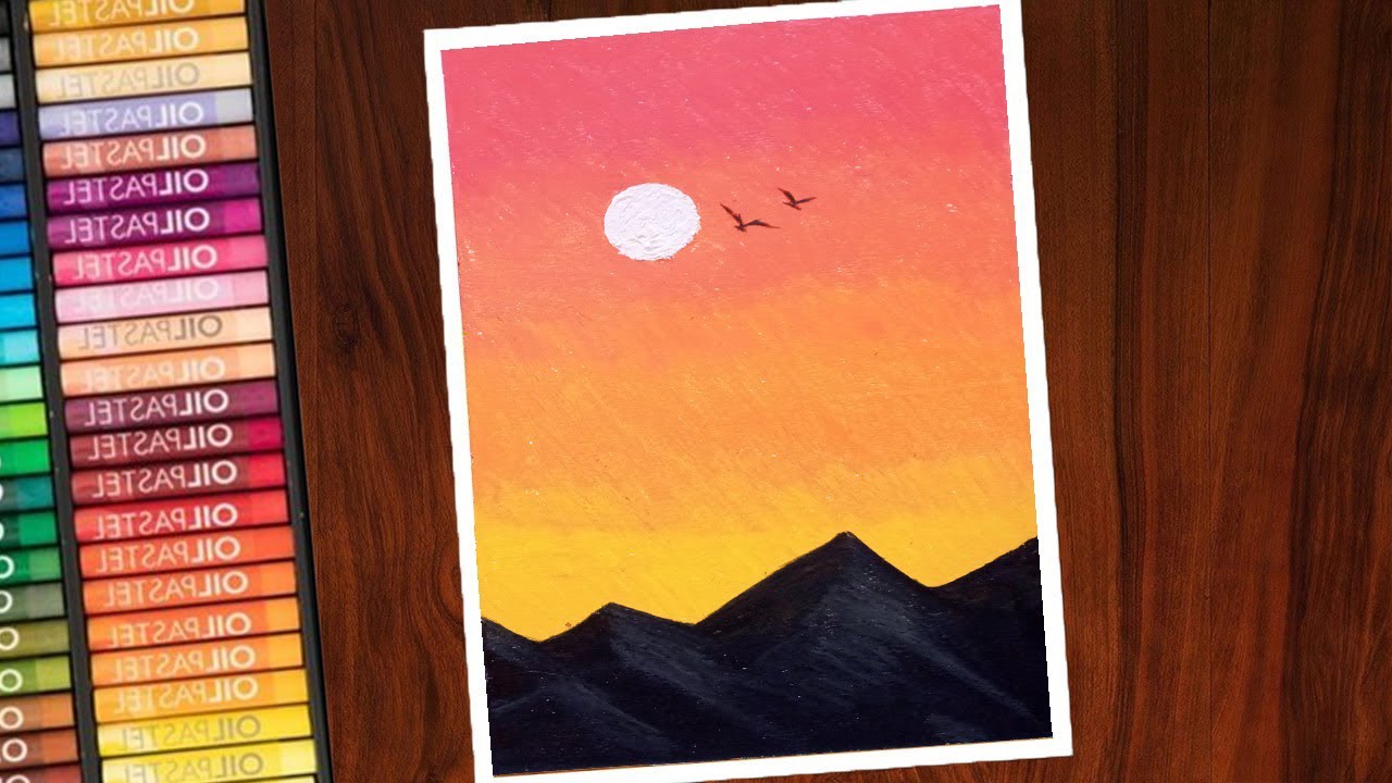 How To Draw An Easy And Simple Sunset Drawing For Beginners With Oil ...