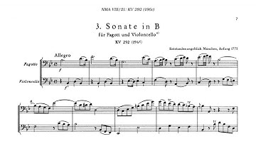 Wolfgang Amadeus Mozart: Sonata for Bassoon and Cello, K.292/196c (1775)