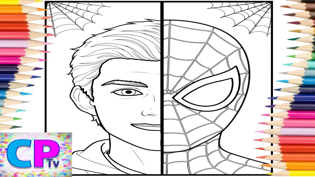 Peter Parker and Spiderman Half-Face/Spiderman Creative Coloring/Art Therapy/Relaxing Drawing