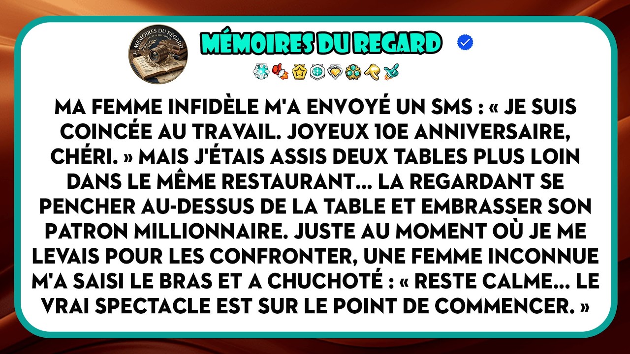 Ce soir-là, j’avais tout préparé pour nos dix ans de mariage : le costume, les lys, la réservation au restaurant. Puis le SMS de ma femme est arrivé, « coincée au travail », et je me suis retrouvé...
