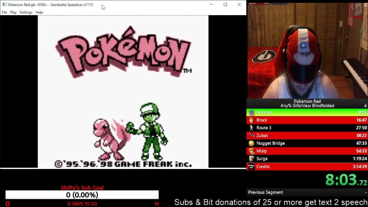 Shifty's Club - Pokemon Red Version Any% Glitchless Blindfolded (Former WR)
