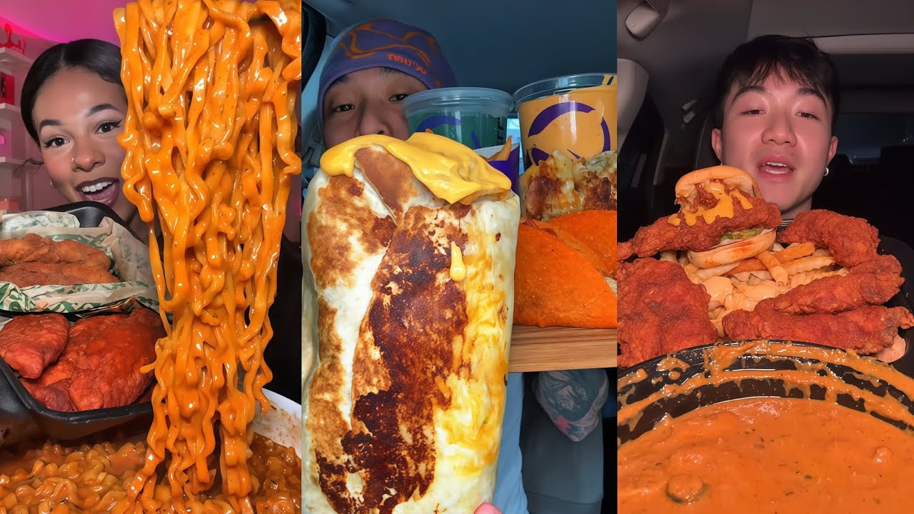 Подборка мукбангов из TikTok | Dave’s Hot Chicken, Wingstop, Buldak, In-N-Out, Taco Bell и многое...