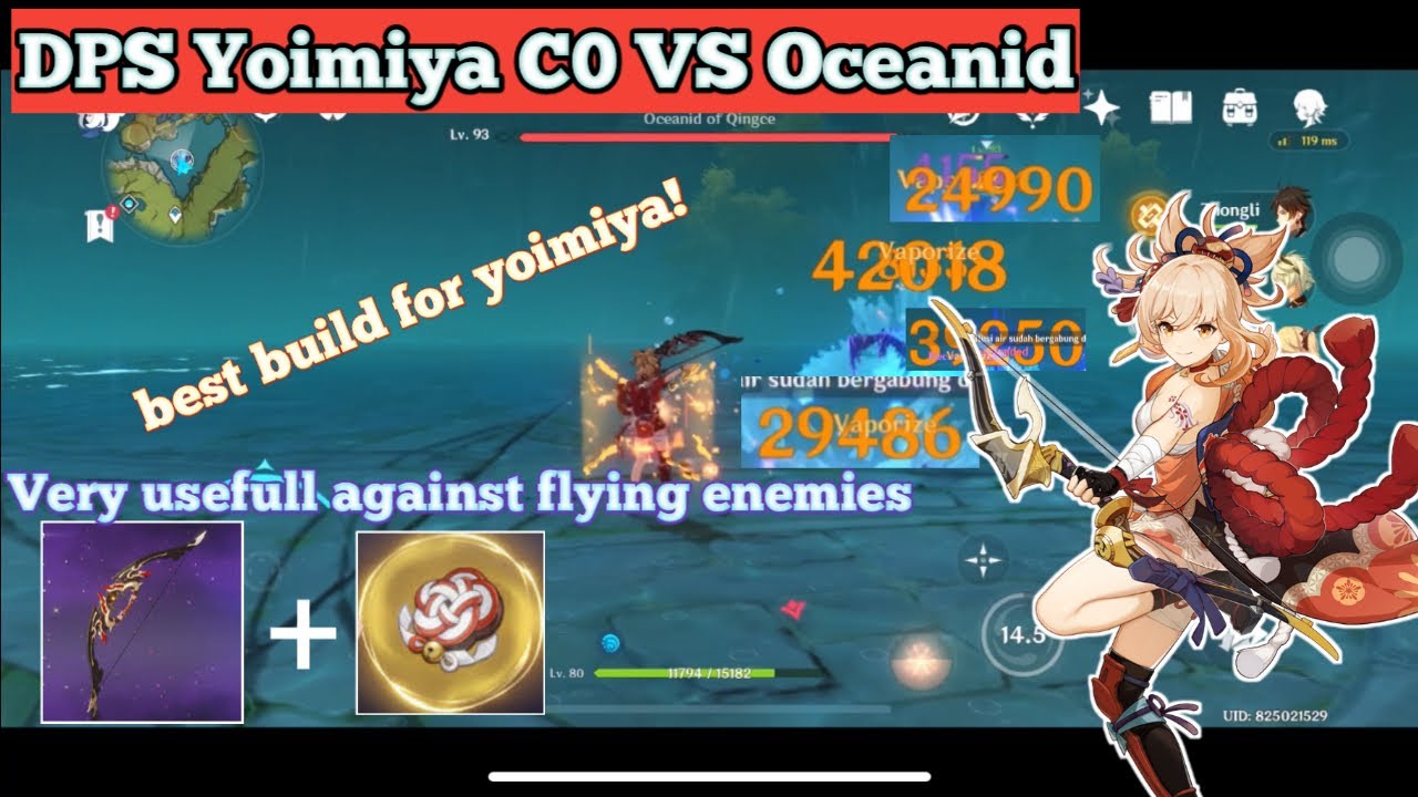 DPS Yoimiya C0 VS Oceanid || the best flying enemy killer || Genshin Impact