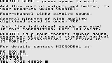 ATARI ST QUARTET DEMO SONG EXAMPLE ST FORMAT 04 MICRODEAL 4 CHANNELS DIGITAL SOUND NO SOUND TRACKER