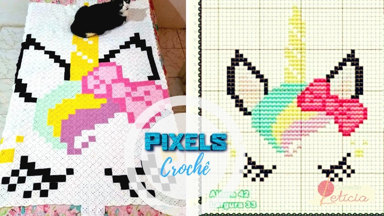 Pixels crochê - Colcha unicórnio - nível fácil