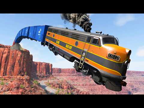 Trains vs Cliff #2 and Cars vs Rails - BeamNG Drive