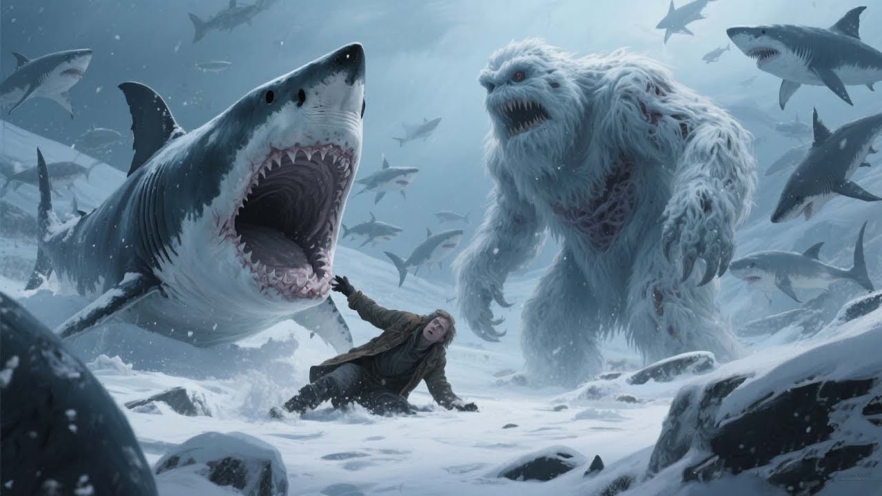 The big shark is defenseless against the snow monster!  【大雪怪】