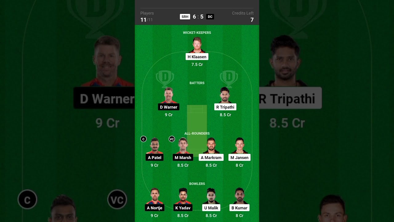 SRH vs DC IPL Dream11 Prediction| Hyderabad vs   Delhi Dream11 Team|