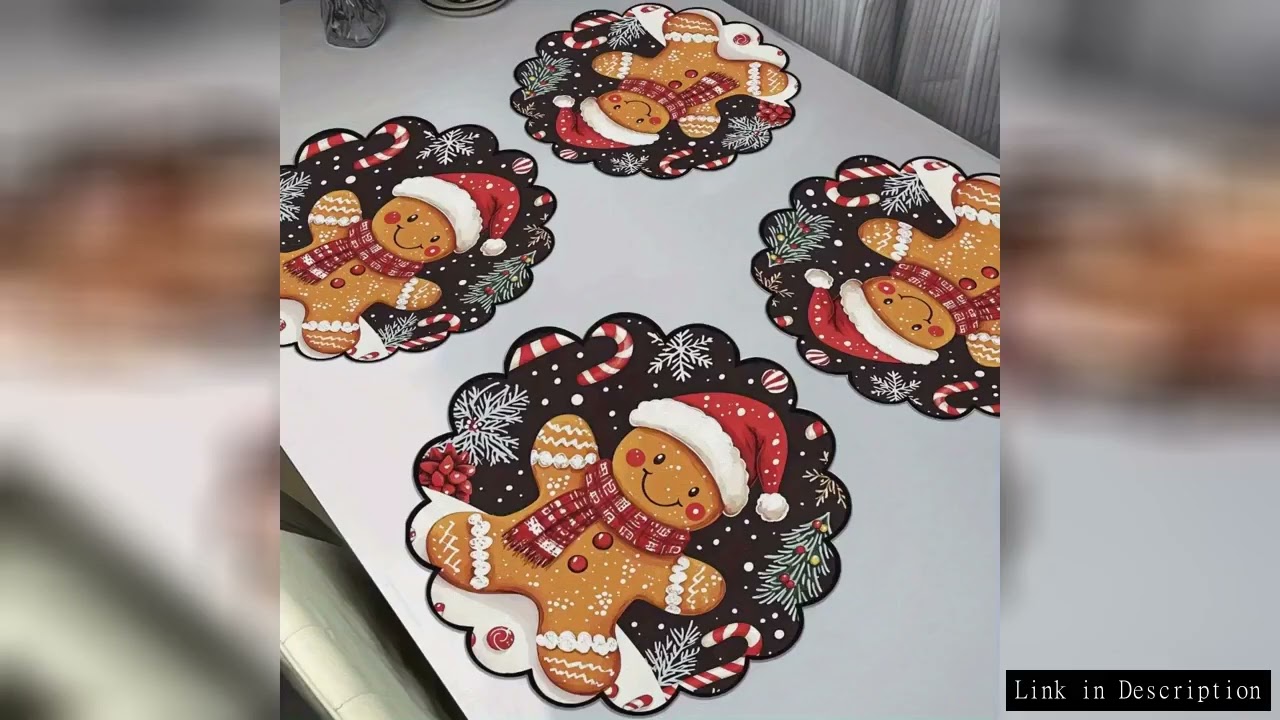 4PCS Christmas Circular Waves Placemats Non Slip Heat Resistant Table Mats Winter Dining Party Chris