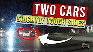 2 Cars, Oblivious to Each Other, Slightly Touch Sides in the Middle of the Road