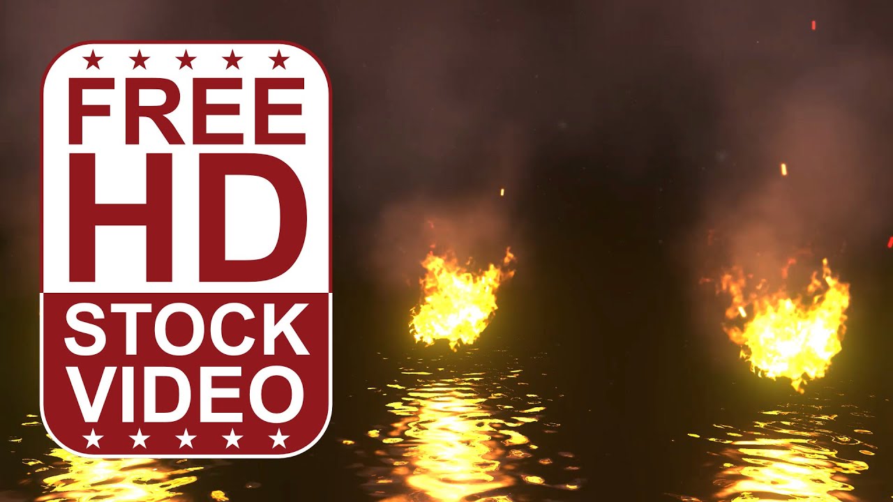 Free Stock Videos – 3 fires on water with reflections and dust particles 3D animation