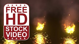 Free Stock Videos – 3 fires on water with reflections and dust particles 3D animation
