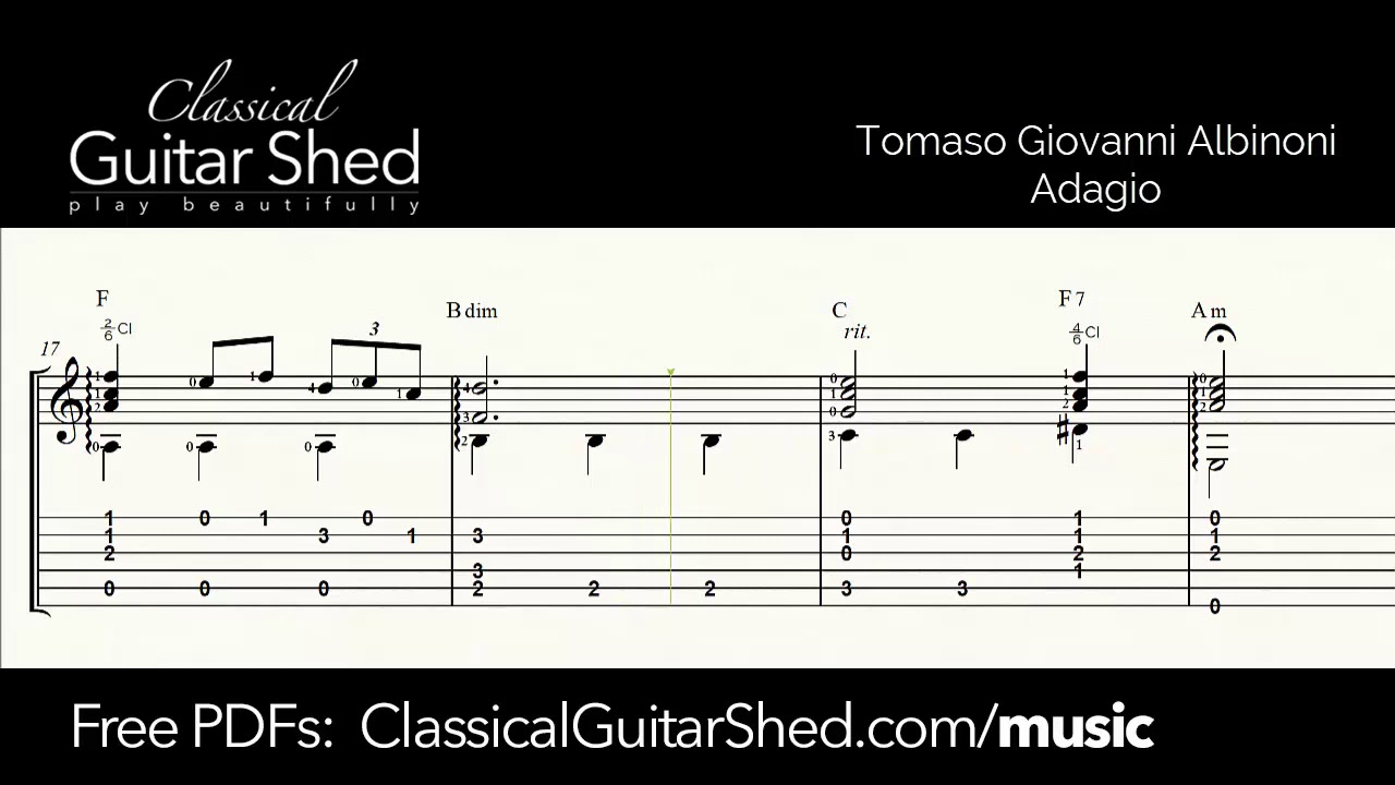 Albinoni: Adagio - Free Classical Guitar Sheet Music - YouTube