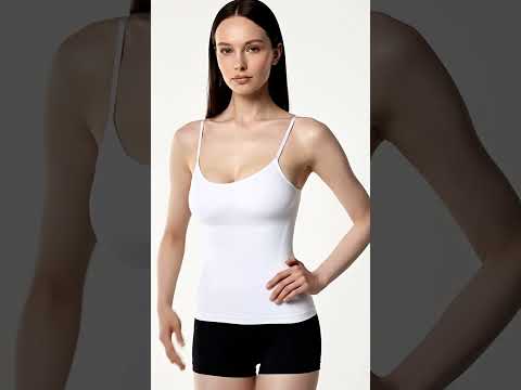 Жіноча безшовна майка на тонких бретелях, бежева, розмір XS, видео 1