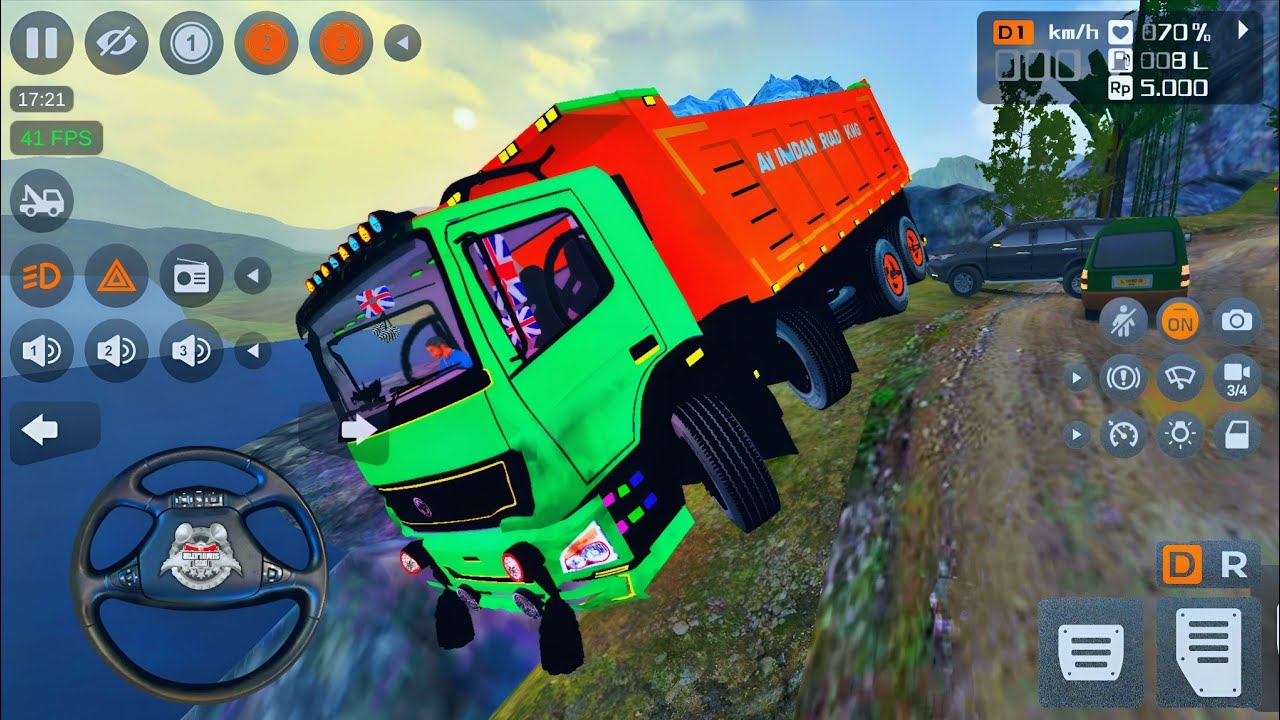 🎮 Bharat Benz Stones Transport Off-road Driving 🎉🌋| Extreme Moddy Off-road Mountain Drive 🤩