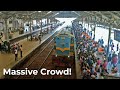 Massive crowd for rajarata rejini express train at colombo fort in sri lanka